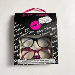 Betsey Johnson +1.50 Blue Light Reading Glasses Pink Leopard Black